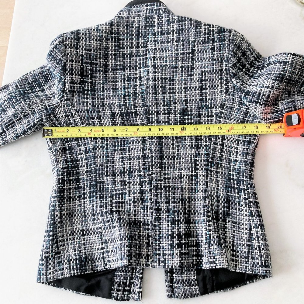 Vintage Yumi Mazao Paris tweed blazer / woven jacket (white, black, teal / blue) - Picture 12 of 13